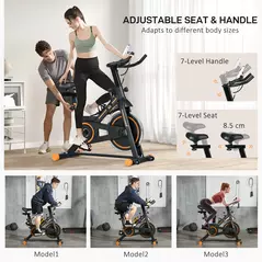 HOMCOM Exercise Bike, Indoor Cycling, with LCD Display, Heart Rate, Sensor - Black and Orange - 6
