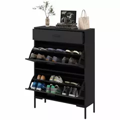 HOMCOM Three Drawer Slim Shoe Storage Cabinet, 12 Shoe Pairs - Black - 1
