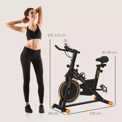 HOMCOM Exercise Bike, Indoor Cycling, with LCD Display, Heart Rate, Sensor - Black and Orange - 3