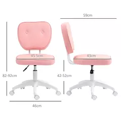 Vinsetto Vanity Office Chair, PU Leather Computer Chair for Home, with Adjustable Height, Armless, Swivel Wheels, Pink - 3