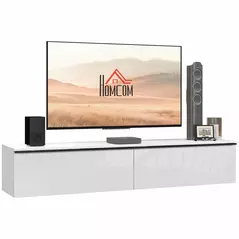 HOMCOM 160cm High Gloss Floating TV Unit Stand for TVs up to 70", Wall Mounted TV Cabinet with Storage Cupboards, White - 1