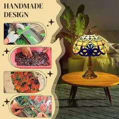 HOMCOM Stained Glass Table Lamp, Handmade Antique Bedside Lamp for Bedroom, Living room, Home, Nightstand, Decorative Night Light, Blue - 4