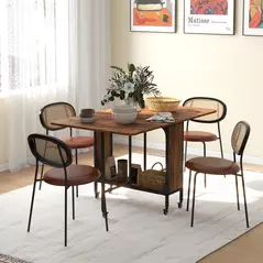 HOMCOM Six-Person Drop Leaf Dining Table - Rustic Brown/Black - 2