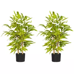 HOMCOM 2 PCs Artificial Plants Bamboo Tree in Pot Desk Fake Plants for Home Indoor Outdoor Decor, 15x15x60cm, Green - 1