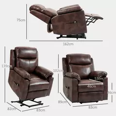 HOMCOM Faux Leather 70° Electric Riser Recliner Chair, Dark Brown - 3