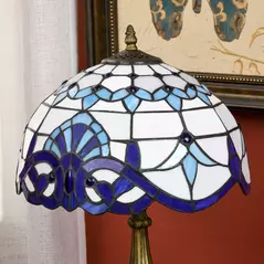 HOMCOM Stained Glass Table Lamp, Handmade Antique Bedside Lamp for Bedroom, Living room, Home, Nightstand, Decorative Night Light, Blue - 8