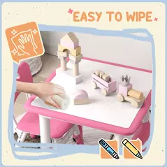 AIYAPLAY Height Adjustable Toddler Table and Chair Set, 3-Piece Children Activity Table w/ 2 Chairs for Playroom, Bedroom - Pink - 6