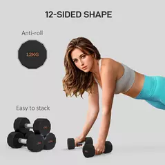 SPORTNOW Dumbbells Weights Set with 12-Sided Shape and Non-Slip Grip for Men Women Home Gym Workout, 2 x 12kg - 4