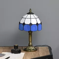 HOMCOM Handmade Art Deco Glass Table Lamp - White/Blue - 6