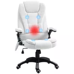 Vinsetto Massage Recliner Chair Heated Office Chair with Six Massage Points Linen-Feel Fabric 360° Swivel Wheels Cream White - 1