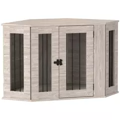 PawHut Dog Crate Furniture Side Table, with Cushion, 104 x 55 x 63cm - Walnut Brown - 1