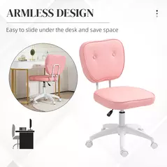 Vinsetto Vanity Office Chair, PU Leather Computer Chair for Home, with Adjustable Height, Armless, Swivel Wheels, Pink - 6