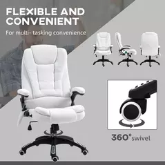Vinsetto Massage Recliner Chair Heated Office Chair with Six Massage Points Linen-Feel Fabric 360° Swivel Wheels Cream White - 8