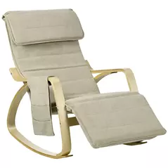 HOMCOM Rocking Lounge Chair Recliner Relaxation Lounging Relaxing Seat with Adjustable Footrest, Side Pocket and Pillow, Khaki - 1