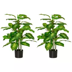 HOMCOM 2 PCs Artificial Evergreen Tree Fake Decorative Plant in Nursery Pot for Indoor Outdoor Décor, Green - 1