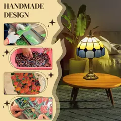 HOMCOM Handmade Art Deco Glass Table Lamp - White/Blue - 4