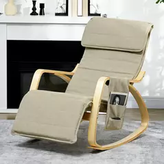 HOMCOM Rocking Lounge Chair Recliner Relaxation Lounging Relaxing Seat with Adjustable Footrest, Side Pocket and Pillow, Khaki - 2