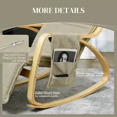 HOMCOM Rocking Lounge Chair Recliner Relaxation Lounging Relaxing Seat with Adjustable Footrest, Side Pocket and Pillow, Khaki - 6