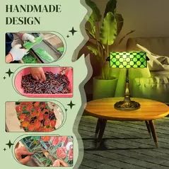 HOMCOM Stained Glass Table Lamp, Vintage Lamp with Green Handmade Shade, Metal Base, Antique Bedside Lamp for Bedroom Living Room Home Decoration - 4