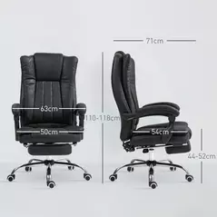 Vinsetto Home Office Chair Microfibre Desk Chair with Reclining Function Armrests Swivel Wheels Footrest Black - 3