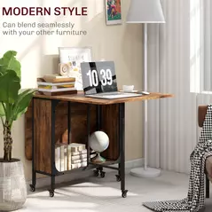 HOMCOM Six-Person Drop Leaf Dining Table - Rustic Brown/Black - 7