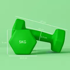 SPORTNOW 2 x 5kg Hexagonal Dumbbells Weights Set with Non-Slip Grip for Home Gym Workout, Green - 3