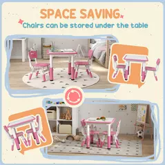 AIYAPLAY Height Adjustable Toddler Table and Chair Set, 3-Piece Children Activity Table w/ 2 Chairs for Playroom, Bedroom - Pink - 7