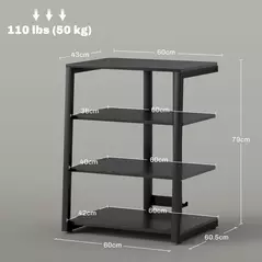 HOMCOM HiFi Stand, with Four Storage Shelves - Black - 3