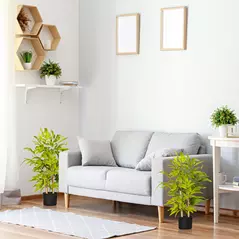 HOMCOM 2 PCs Artificial Plants Bamboo Tree in Pot Desk Fake Plants for Home Indoor Outdoor Decor, 15x15x60cm, Green - 2