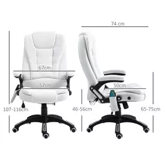 Vinsetto Massage Recliner Chair Heated Office Chair with Six Massage Points Linen-Feel Fabric 360° Swivel Wheels Cream White - 3