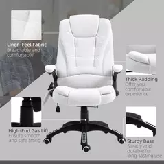 Vinsetto Massage Recliner Chair Heated Office Chair with Six Massage Points Linen-Feel Fabric 360° Swivel Wheels Cream White - 9