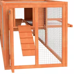 PawHut Wooden Rabbit Hutch with Run, Tray, Ramps, Asphalt Roof, 309 x 70 x 87cm, Orange - 9