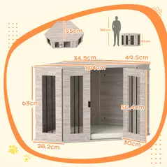 PawHut Dog Crate Furniture Side Table, with Cushion, 104 x 55 x 63cm - Walnut Brown - 3