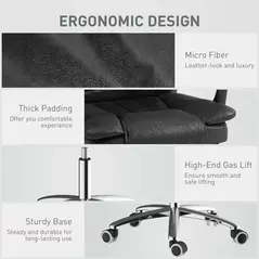Vinsetto Home Office Chair Microfibre Desk Chair with Reclining Function Armrests Swivel Wheels Footrest Black - 7