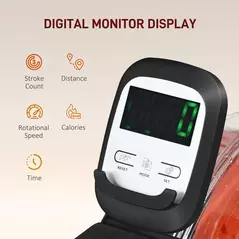 SPORTNOW Foldable Rowing Machine, Water Rower with Wheels, LCD Monitor and Tablet Holder for Cardio Training, Black - 7