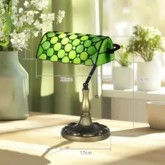 HOMCOM Stained Glass Table Lamp, Vintage Lamp with Green Handmade Shade, Metal Base, Antique Bedside Lamp for Bedroom Living Room Home Decoration - 3