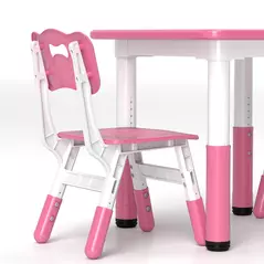 AIYAPLAY Height Adjustable Toddler Table and Chair Set, 3-Piece Children Activity Table w/ 2 Chairs for Playroom, Bedroom - Pink - 9
