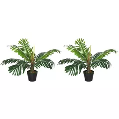 Outsunny 2 Pack 60cm Artificial Palm Tree Decorative Plant with Nursery Pot, Fake Tropical Tree for Indoor Outdoor Decor - 1