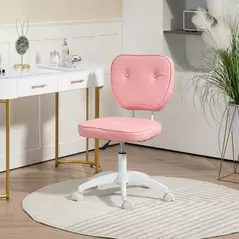 Vinsetto Vanity Office Chair, PU Leather Computer Chair for Home, with Adjustable Height, Armless, Swivel Wheels, Pink - 2
