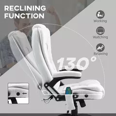 Vinsetto Massage Recliner Chair Heated Office Chair with Six Massage Points Linen-Feel Fabric 360° Swivel Wheels Cream White - 7