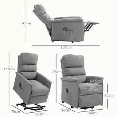 HOMCOM Electric Riser Recline Armchair, with Footrest - Grey - 3