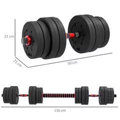 HOMCOM 30kg 2 IN 1 Adjustable Dumbbells Weight Set, Dumbbell Hand Weight Barbell for Body Fitness, Lifting Training for Home, Office, Gym, Black - 3