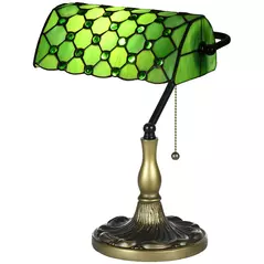 HOMCOM Stained Glass Table Lamp, Vintage Lamp with Green Handmade Shade, Metal Base, Antique Bedside Lamp for Bedroom Living Room Home Decoration - 1