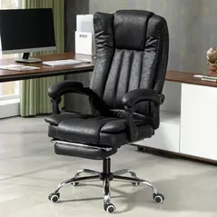Vinsetto Home Office Chair Microfibre Desk Chair with Reclining Function Armrests Swivel Wheels Footrest Black - 2