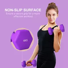 SPORTNOW 2 x 4kg Hexagonal Dumbbells Weights Set with Non-Slip Grip for Home Gym Workout, Purple - 6