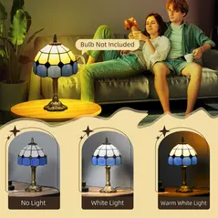 HOMCOM Handmade Art Deco Glass Table Lamp - White/Blue - 5