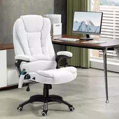 Vinsetto Massage Recliner Chair Heated Office Chair with Six Massage Points Linen-Feel Fabric 360° Swivel Wheels Cream White - 2
