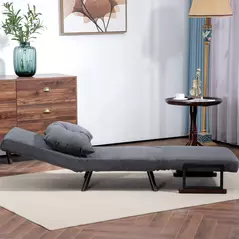 HOMCOM 4-in-1 Velvet-Feel Single Chair Bed, with Pillow - Charcoal Grey - 7