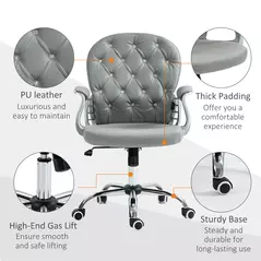 Vinsetto Office Chair Ergonomic 360° Swivel PU Diamante Padded Base 5 Castor Wheels for Home Work Grey - 5