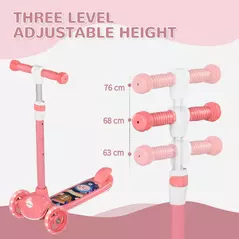AIYAPLAY Kids 3 Wheel Scooter for 2-6 Years Old w/ Adjustable Height, LED Light, TPE Handlebar, Pink - 4